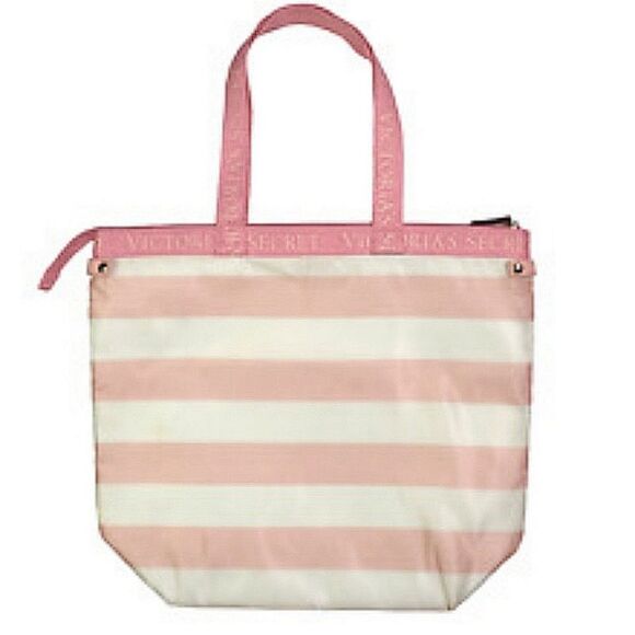 NWOT Victoria's Secret Pink White Striped Insulated Cooler Tote Bag Zippered - Picture 1 of 9
